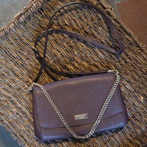 Kate Spade Purple Leather Devin Convertible Crossbody Silver Chain Clutch Purse